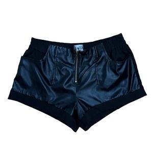 Vintage SIBO Black Faux Leather Mini Dress Shorts Zipper Medium